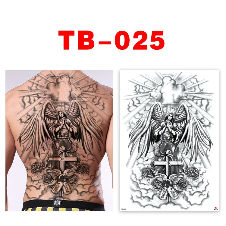 

Cross Temporary Flash Tattoos Waterproof Large Full Back Tattoos Sticker Old School Cool Fake Tatoo for Women Men Girl 025