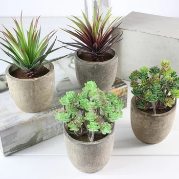 

2 pcs Artificial Succulents Fake Potted Retro Creative Simulation Plants Bonsai Decor for Cafe Office