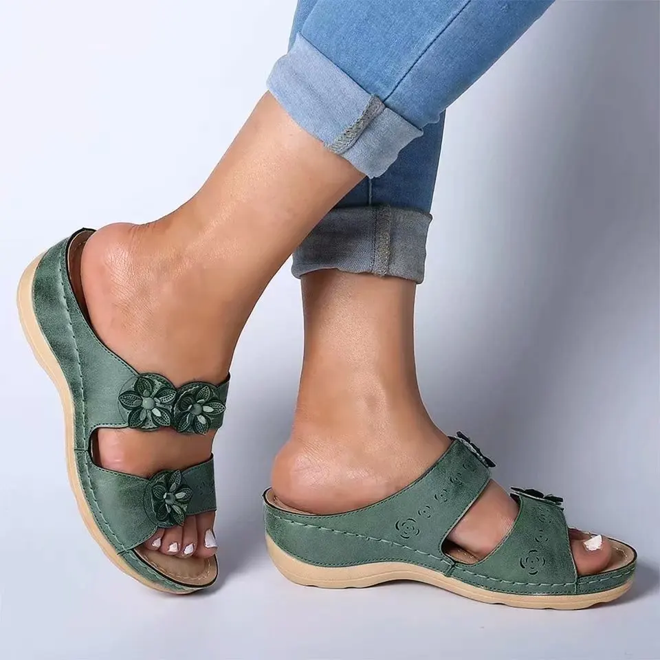 Women Sandals New Summer Shoes Woman Plus Size 44 Heels Sandals For Wedges Chaussure Femme Casual Flower Vintage Wedge Heel