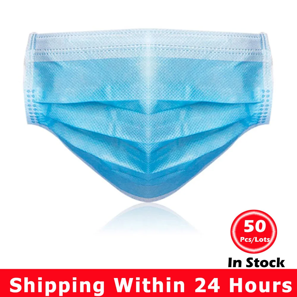 

50PCS/Lots Face Mask Anti-dust Virus Disposable Surgical Masks 3 Layer Non Woven Breathable Meltblown Mouth Masks