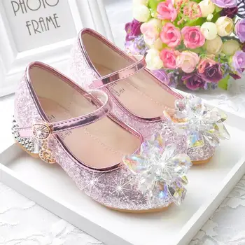 

Children Princess Leather Shoes Girls Rhinestone Candy Color Hight Heels Slip on Party Dance Shoes For Baby Girls Kids