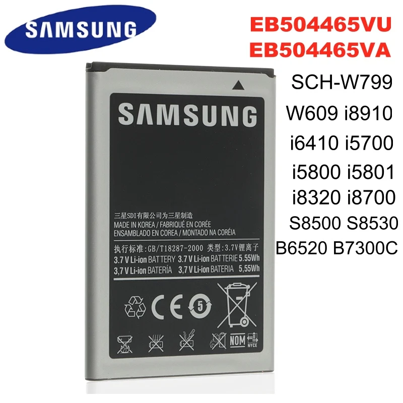 SAMSUNG оригинальный аккумулятор EB504465VU для SCH W799 W609 i8910 / U i6410 i5700 i5800 i5801 i8320 i8700 GT S8500 S8530 B6520 B7300C|Аккумуляторы
