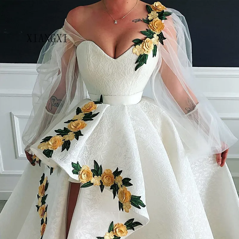 

White Evening Dresses 2019 Off The Shoulder Long Evening Dress 3D Flower Formal Gowns Party Dress robe de soiree