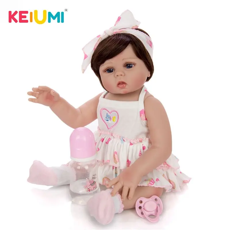 

KEIUMI 45cm Reborn Babies Doll All Silicone Body In Tan Skin Lifelike Newborn Baby Girl Doll For Sale Kid Birthday Gift Can Bath