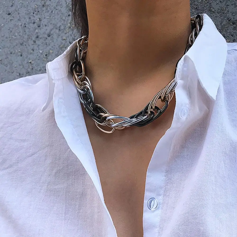 

SHIXIN Punk Thick Cross Chain Necklace for Women Hip Hop Cuban Link Chain Choker Necklace Chunky Short Necklace Statement Collar