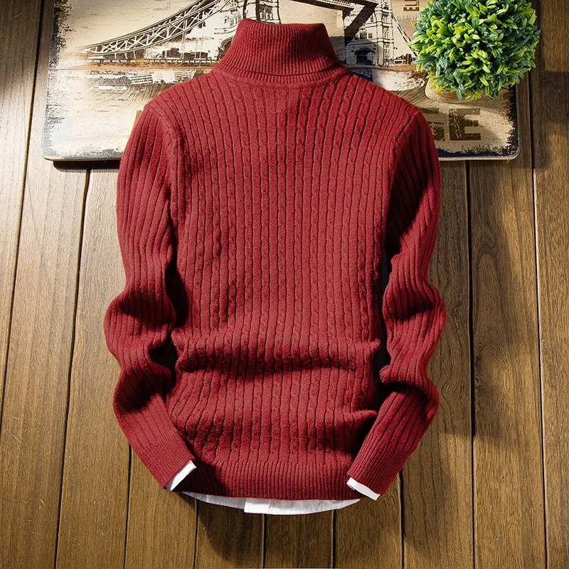 Модный черный пуловер с высоким воротом, свитера для мужчин, мужской свитер, Осень-зима, теплый, Облегающая посадка, мужской сверхмодный свитер, мужской свитер - Цвет: Красный