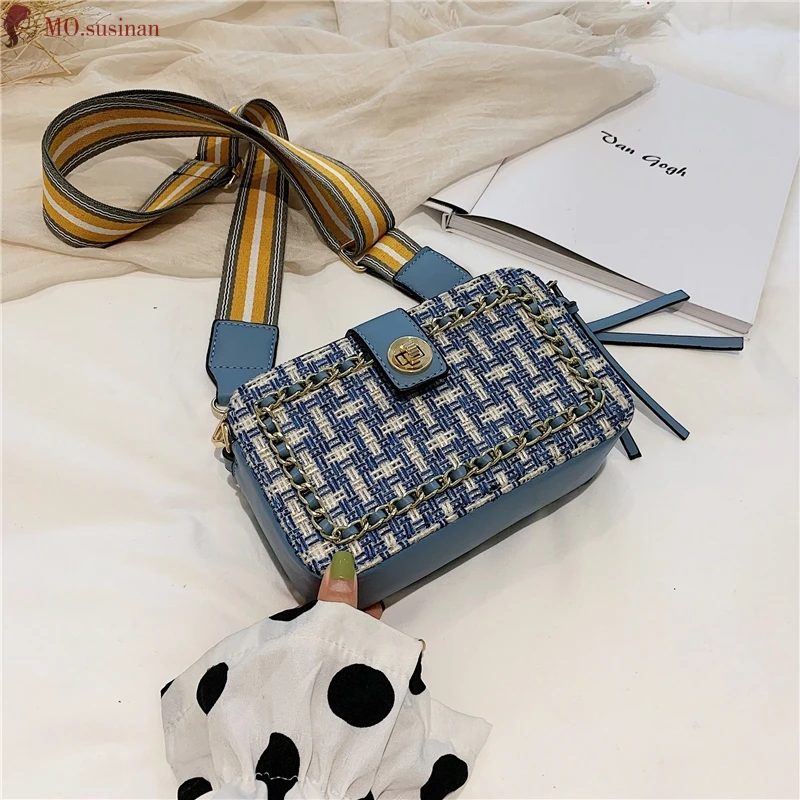 

Luxury Crossbody Bag for Women 2019 Fashion Chain Shoulder Bag High Quality Wool Small Square Bag Lattice Bag Lady Messenger Bag