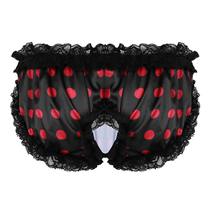 Мужское нижнее белье Sissy, мягкие блестящие гофрированные кружевные трусики в горошек, трусы с открытой промежностью, нижнее белье, мужские сексуальные трусы