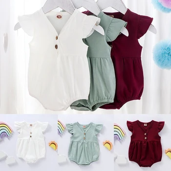 

2020 new style summer baby boy new born baby items clothing baby girl bodysuits fly sleeve solid color sunsuit white onesies D30