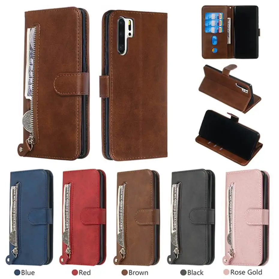 

Zipper Leather Case for Huawei P30 P20 Pro Mate 30 Nova5 Lite 2019 P smart Plus Y5 Y6 Y6 2019 2018 P smart Z Honor 9X Flip Case