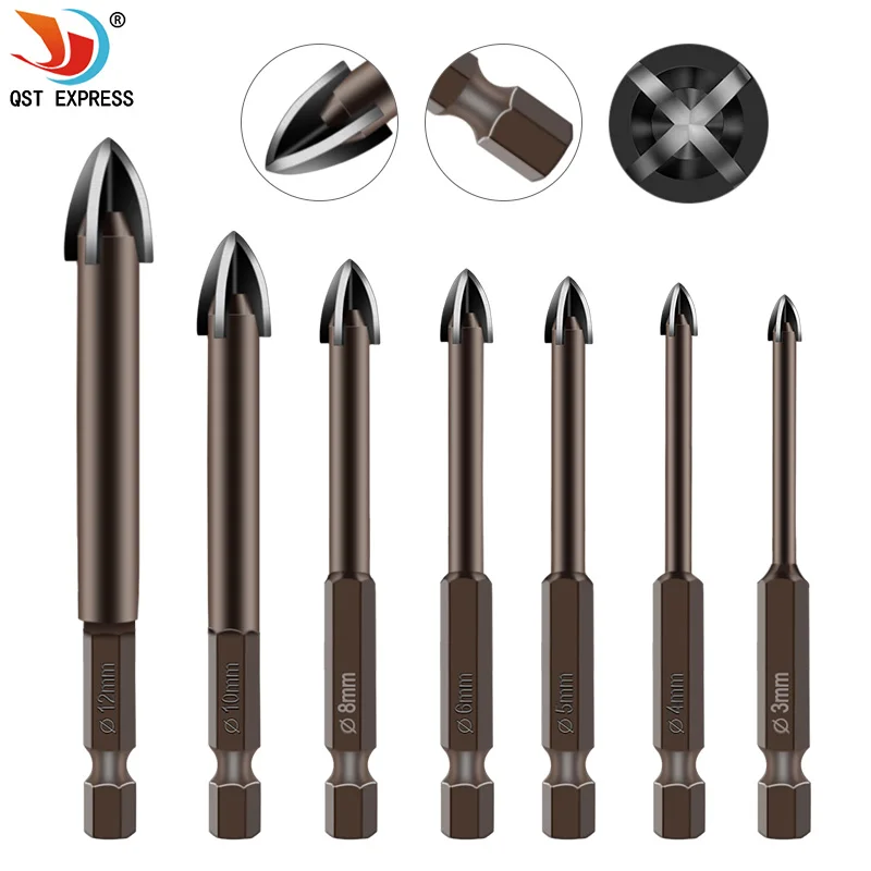 Cross Hex Tile Bits Glass Ceramic Concrete Hole Opener Alloy Triangle Drill Size 3mm 4mm 5mm 6mm 7mm 8mm 10mm 12mm