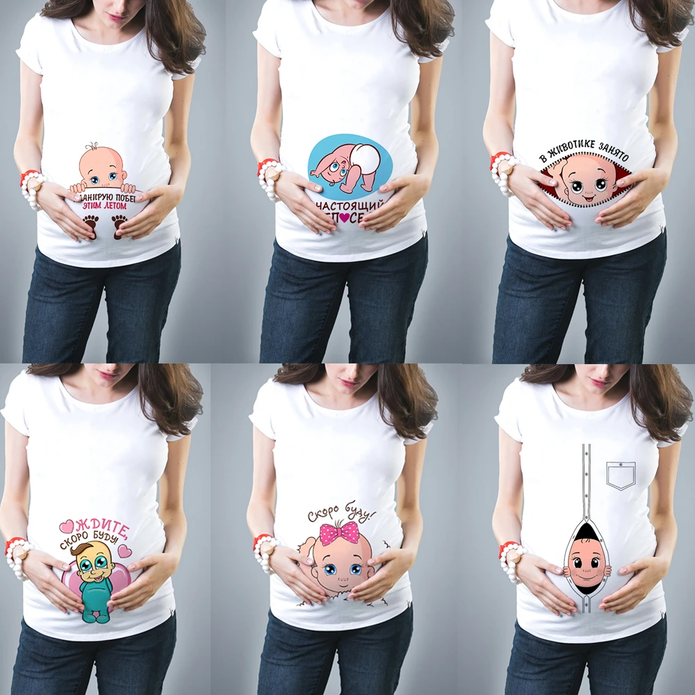 pistola egipcio Tres Ropa de maternidad para embarazadas, camisetas informales con estampado de  bebé, camisetas divertidas de verano, ropa de calle para embarazadas| Camisetas| - AliExpress