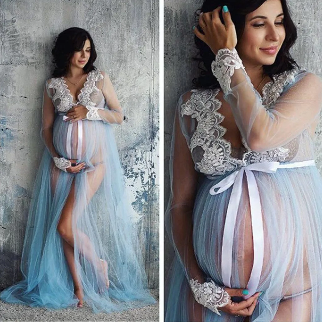 

Pregnancy dress pregnant women lace up long sleeve maternity dress ladies maxi gown photography photo shoot clothing clothes