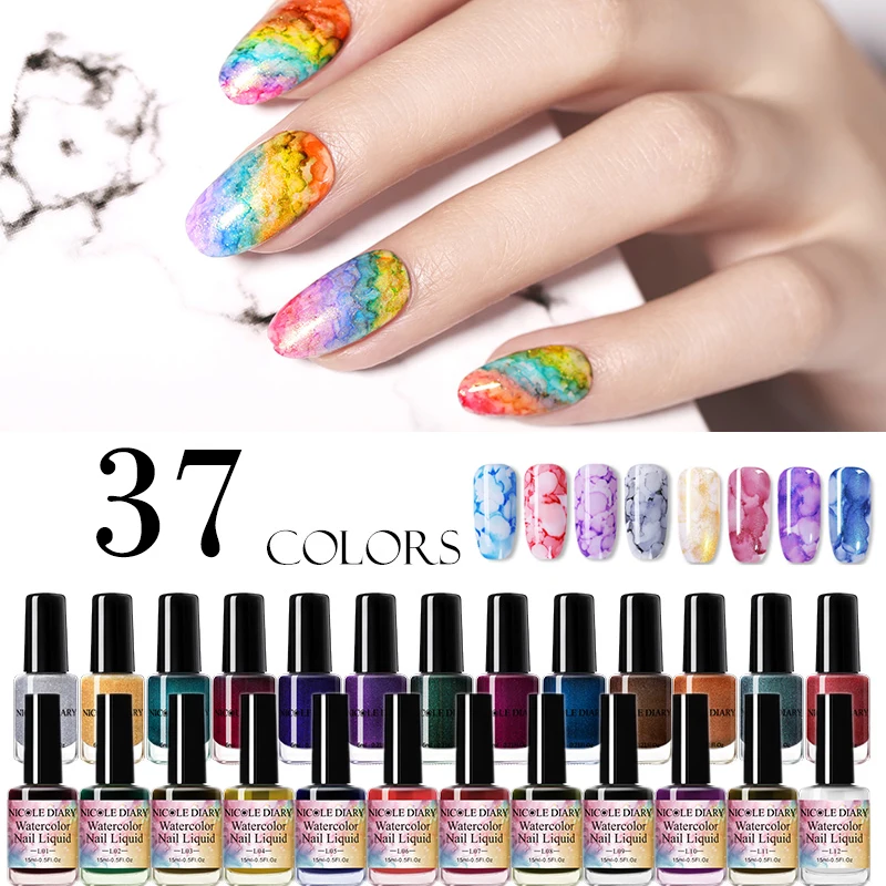 

NICOLE DIARY 15ml 6ml Colorful Watercolor Nail Ink Blossom Nail Polish DIY Nail Art Purple Green Manicure for Nail Decoration
