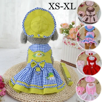 

Princess Dog Dresses Pet cute Supplies (Dress + Hat + Pant + Leash = 1 Set