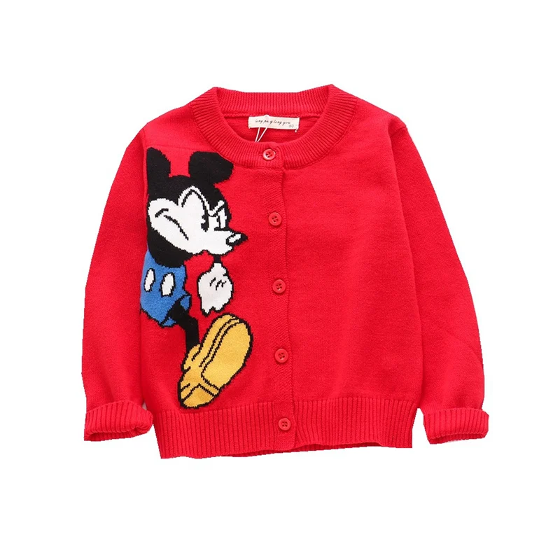 Модный Детский кардиган с Микки Маусом; свитера с вышивкой для мальчиков; свитер для девочек на весну-осень; Детская осенняя одежда; костюм для малышей