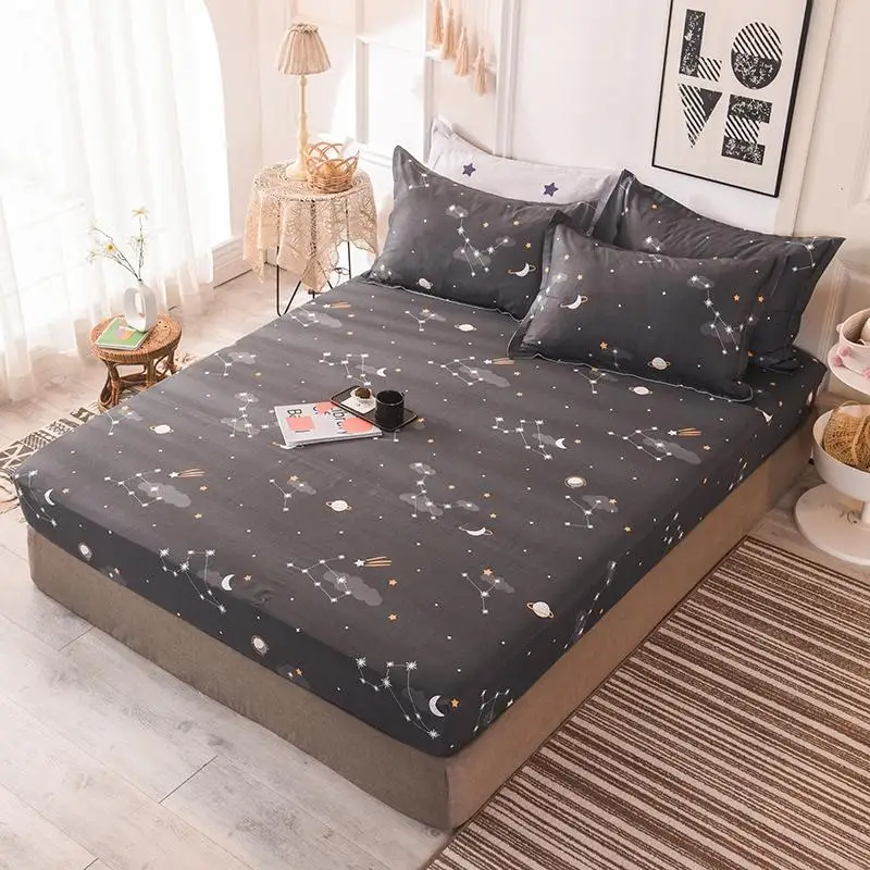 53 New Product 1pcs Cotton Printing bed mattress set with four corners and elastic band sheets
