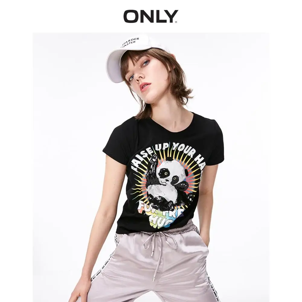 

ONLY Women's Loose Fit 100% Cotton Cartoon Pattern Short-sleeved T-shirt | 119201542