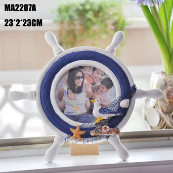 

12pcs/lot Mediterranean style home decor density board round anchor photo frame favors beach theme wedding souvenirs