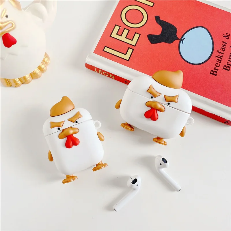 

For AirPod 1 2 Cute Cartoon Golden Chicken Soft Silicone Earphone Cases For Airpods Pro Case Cover Funda + Keychain