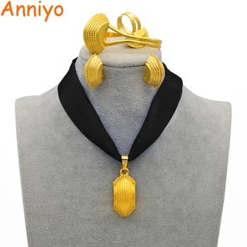 

Anniyo Ethiopian DIY Rope Chain Ethnic Style Jewelry sets Gold Color Eritrea Habesha Pendant Earrings Bangle Ring set #225806