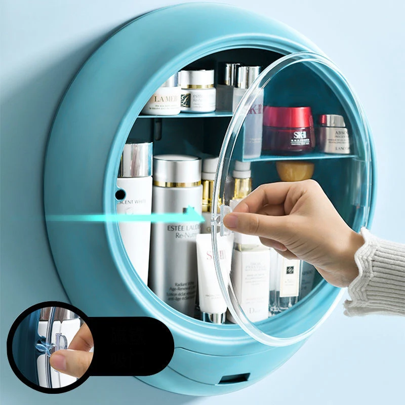 

Free Punch ABS Home room Wall Hanging Makeup Storage Rack Bathroom Dresser Table Dustproof Cosmetics Storage Box Accessories Art