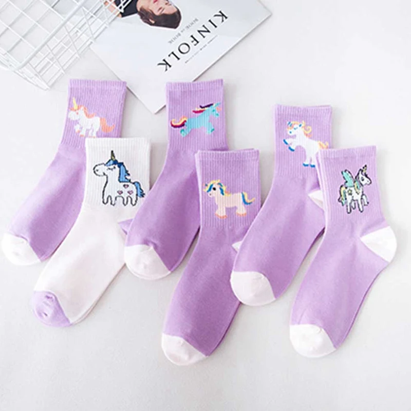 Сексуальные осенние женские хлопковые носки с единорогами, Мультяшные животные, популярные забавные Носки с рисунком единорога