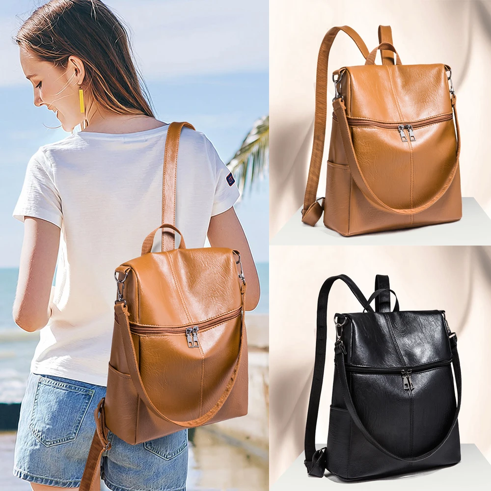 Женский рюкзак из искусственной кожи, Противоугонный рюкзак, школьные сумки на плечо, черный/коричневый