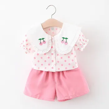 

DFXD Summer Newborn Clothing Sets Toddler Girls Cherry Collar Dot Polka Blouse Shirt+Shorts Casual Two-piece Outfit Set 6M-3T