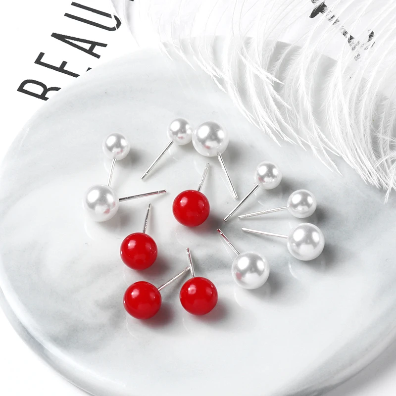 

the New South Korean temperament pearl pearl ear nail, all around, simple ear jewelry net, red cold wind and small earrings.