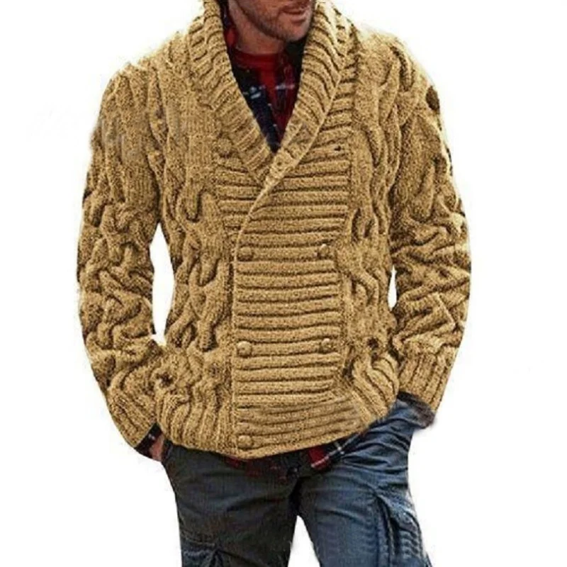 ZOGAA/ зимние мужские теплые свитера, плотные однотонные свитера, повседневные теплые вязаные двубортные свитера, мужские свитера