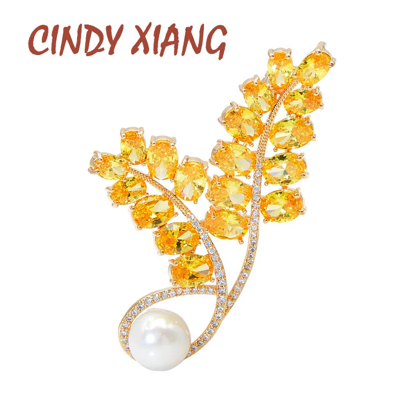 Женская разноцветная брошь CINDY XIANG с фианитом в виде листьев модная блестящая