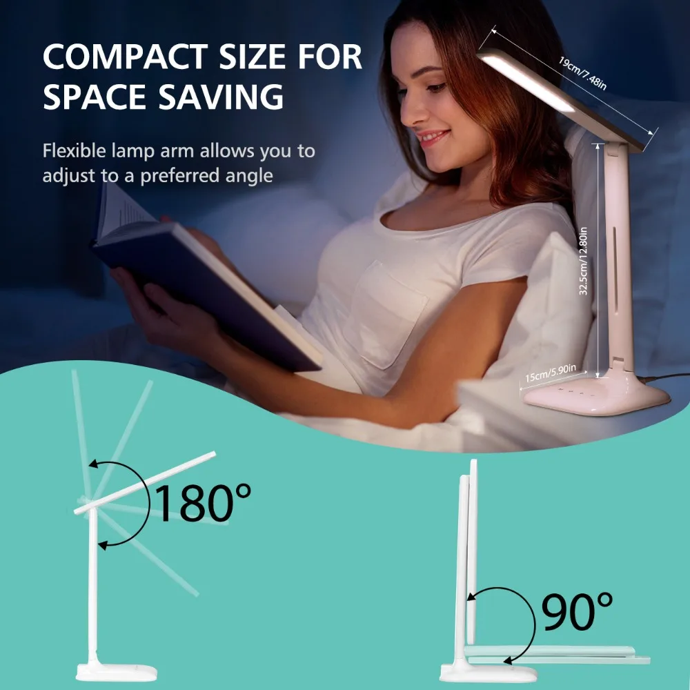 Mpow Foldable Desk Lamp Reading Table Lamp with USB Charging Port 5  Brightness Levels LED Night Desk Light for Reading Sleeping
