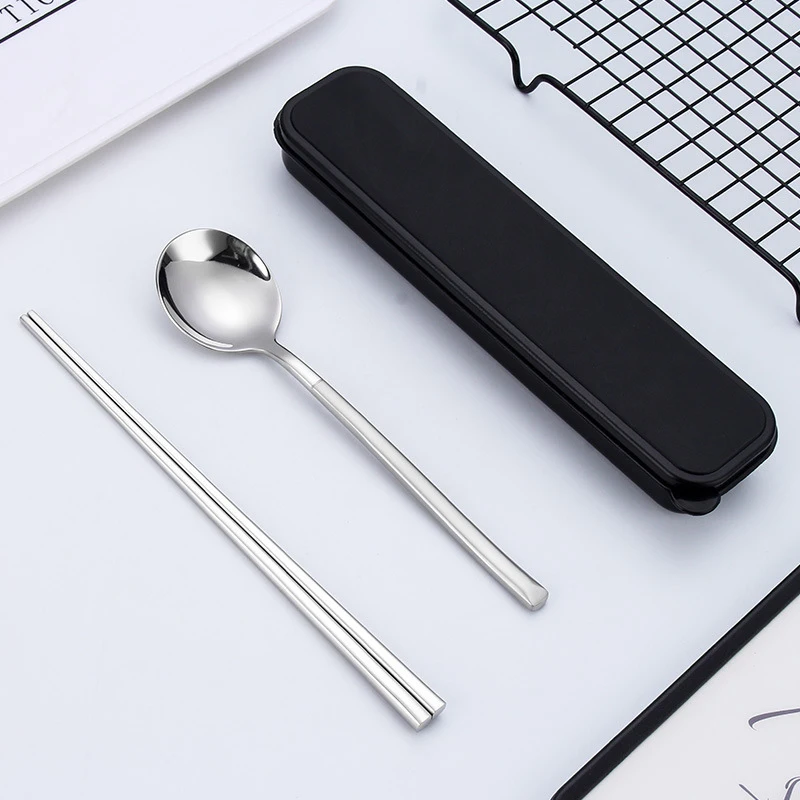 High-grade stainless steel spoon fork chopsticks student portable tableware travel outdoor set Kitchen accessories Useful - Цвет: Scrub