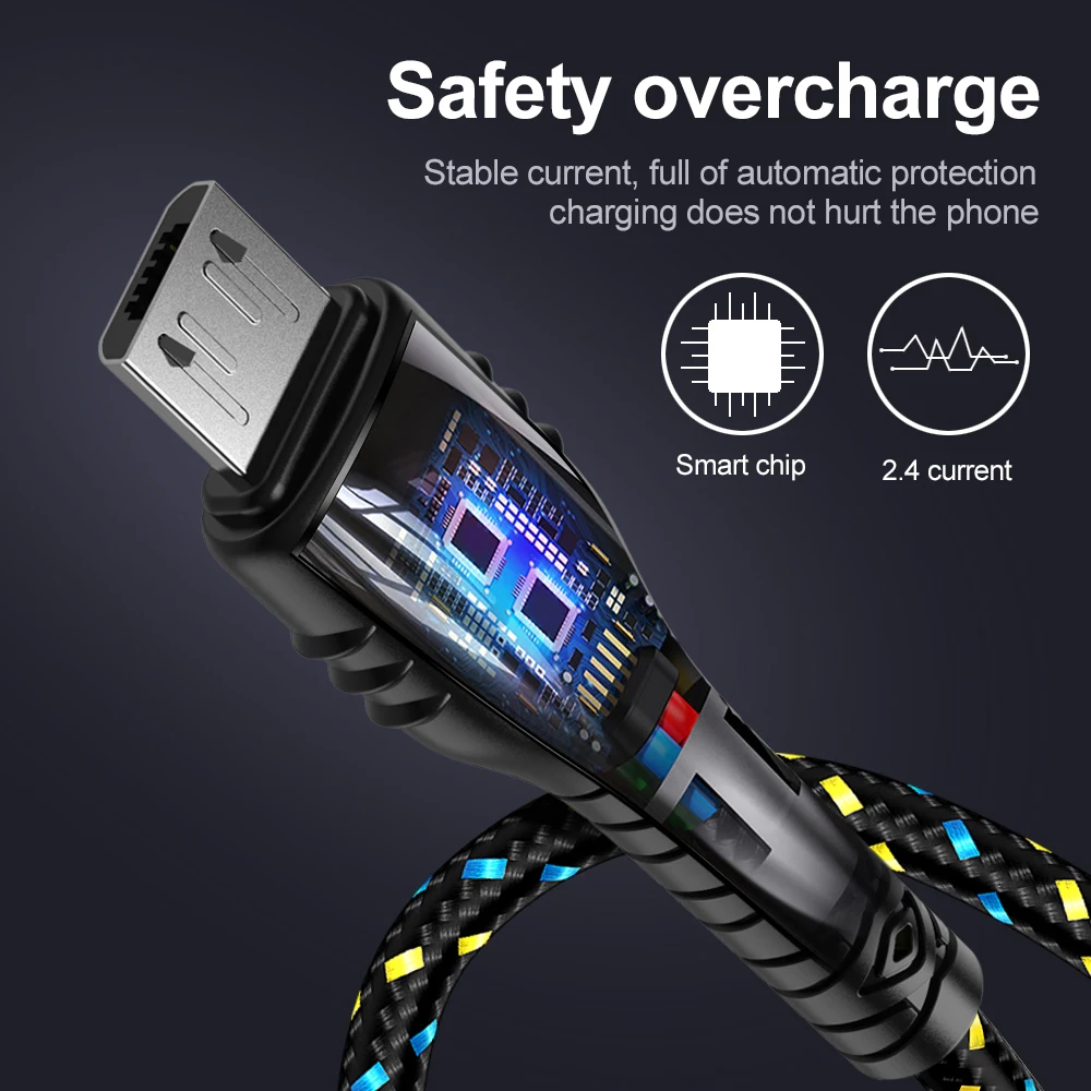 Кабель Micro USB 2.4A нейлоновый кабель для быстрой зарядки USB для samsung Xiaomi huawei LG Tablet Android Microusb Кабели для мобильных телефонов