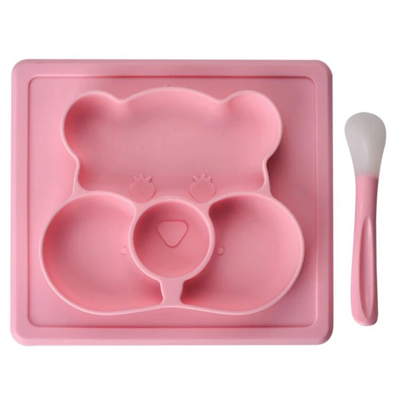 

Baby Feeding Plate Children Silicone Suction Bowl Placemat with Spoon Infant Fruit Tray Snack Dish Kids Tableware Food Container