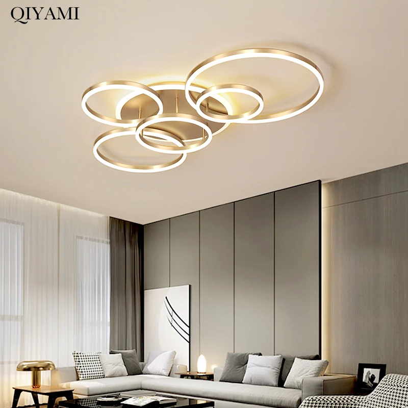 

Modern Round Design Ceiling Lights For Living Room Bedroom Gold White Coffee Painted Circle Rings Lighting Fixtures Luminaire