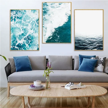 

3Pcs Inkjet Ocean Waves Canvas Poster Painting Set Sea Landscape Wall Poster Nordic Art Painting Home Decoration 30X40cm