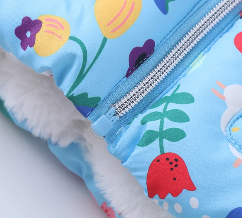 Plush and Thickened Children's Cotton Padded Jacket Winter Flower Rabbit Hooded Girl's Cotton Padded Jacket