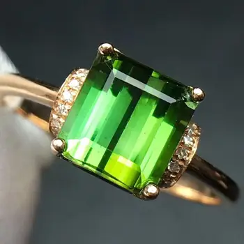 

Fine Jewelry Real Pure 18 K Gold Jewelry 100% Natural Green Tourmaline Gemstones 2.45ct Diamonds Male's Wedding Fine Man's Rings