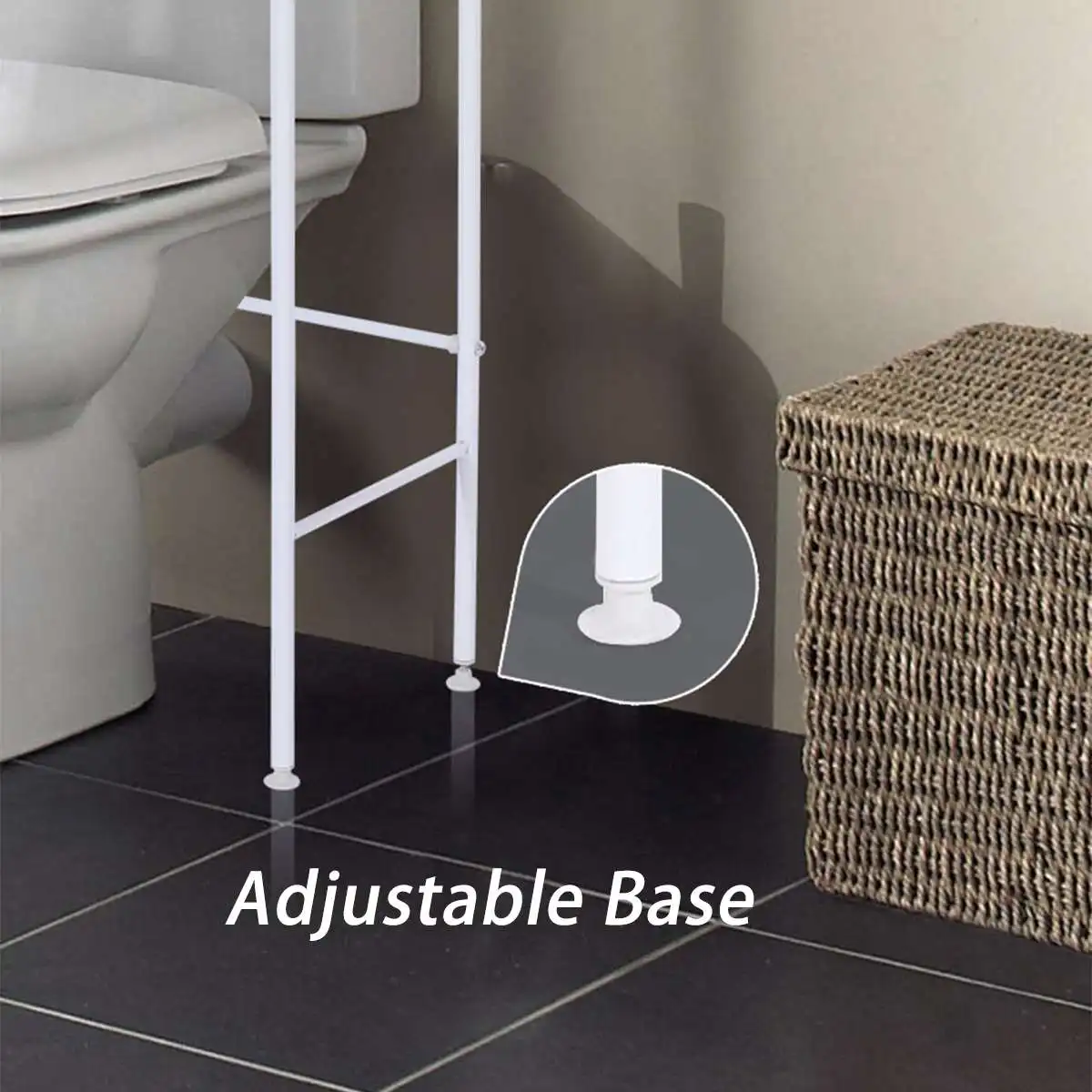  Bathroom Storage Shelf Over Toilet With Roll Holder and Hooks Kitchen Washing Machine Rack Bathroom - 4000293223419