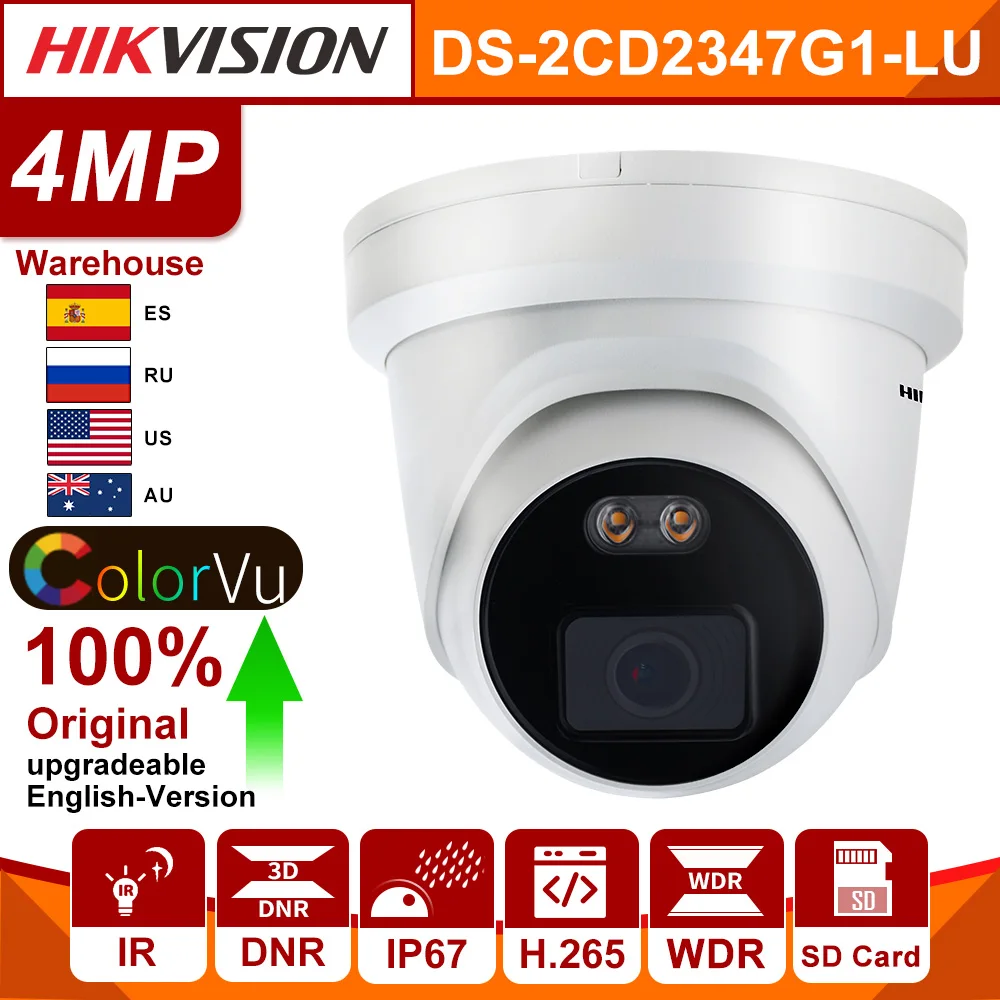 Hikvision ColorVu Original IP Camera DS-2CD2347G1-LU 4MP Network Dome POE IP Camera H.265 CCTV Camera SD Card Built-in Mic