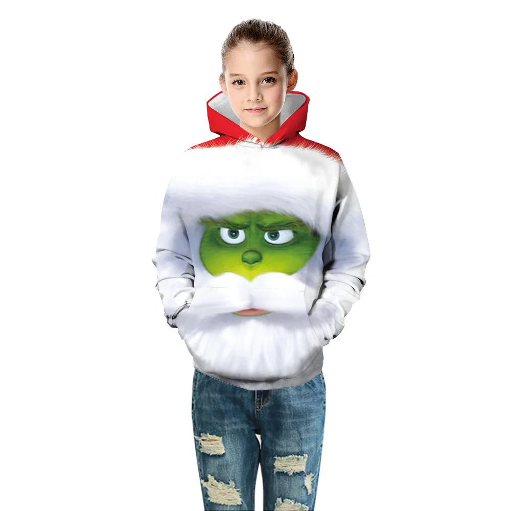 Толстовка с капюшоном с 3D принтом из фильма Grinch; детская одежда унисекс с капюшоном и длинными рукавами для мальчиков и девочек; осенние пуловеры с капюшоном для детей