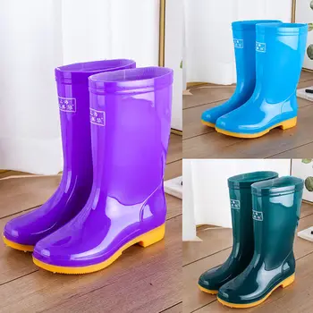 

Women Mid-Calf Rain Boot Ladies Waterproof Rubber Knee High Boots Outdoor Shoes Female Winter Fur Warm High Quality Rain Boots