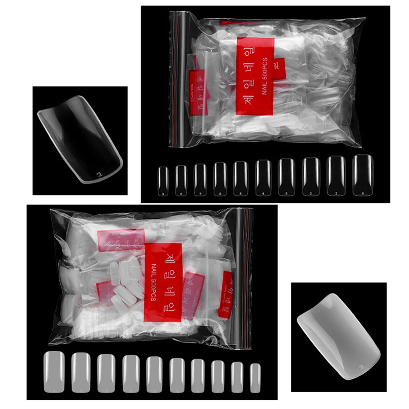 NEW 500pcs/Bag Fake False Nail Tips Transparent/Natural Full Cover Nail Art Artificial Acrylic Gel Manicure Set Fake Nail Tips