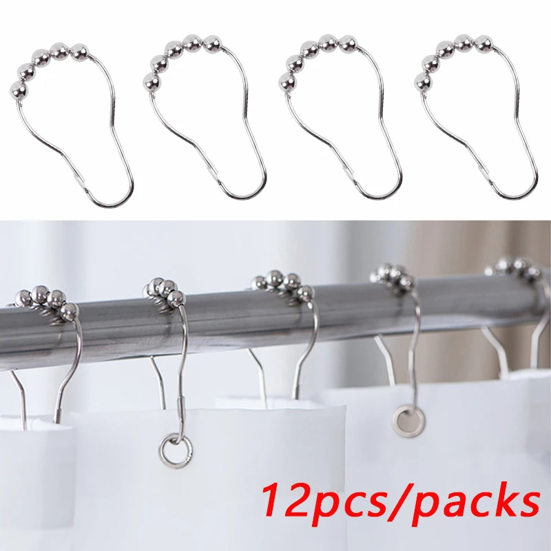 de acero inoxidable para cortina de baño, ganchos para Cortina de anillos a prueba de óxido, abrazaderas, accesorios de 12 piezas|Ganchos baño| - AliExpress