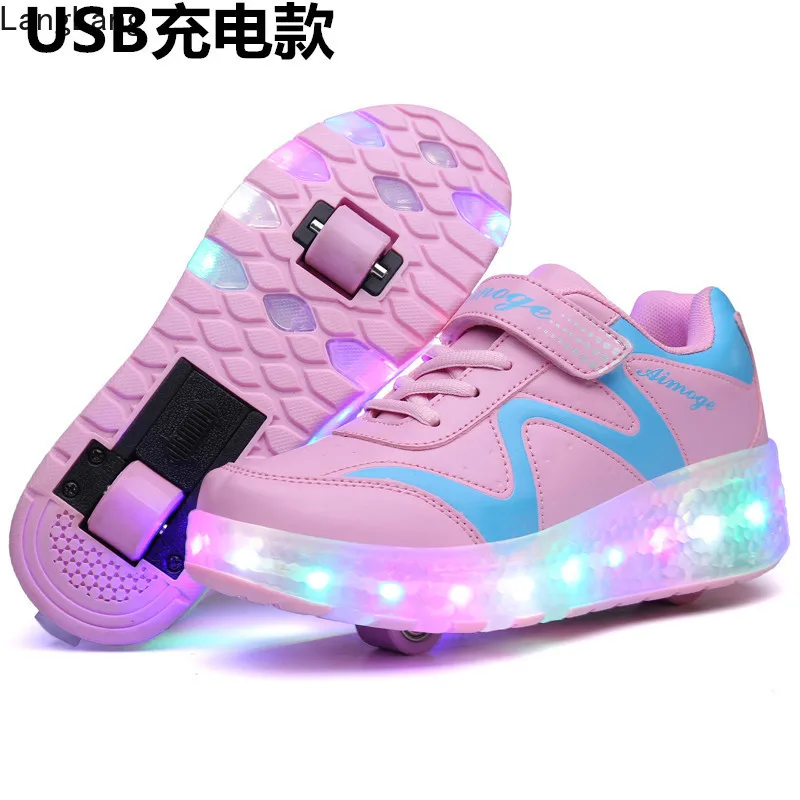 Детская обувь Heelys с USB-зарядкой со светодиодной подсветкой и двумя колесами