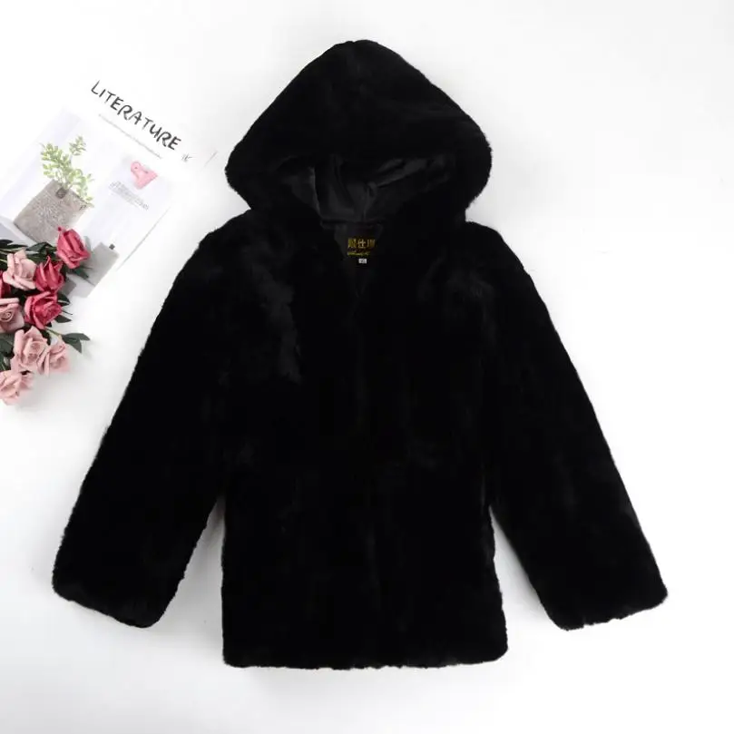 black Пальто с натуральным кроличьим мехом детские куртки для девочек и мальчиков, коллекция года, зимняя утепленная теплая куртка с натуральным мехом Modis, детская одежда, верхняя одежда, Y1868 - Цвет: black