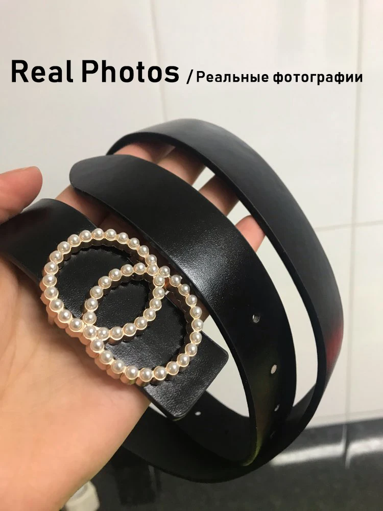 Инкрустированный пояс с жемчугом для женщин, роскошный простой пояс высокого качества из ПУ кожи, ремень для джинсов, ремни для платья, Шипованная Пряжка для девушек