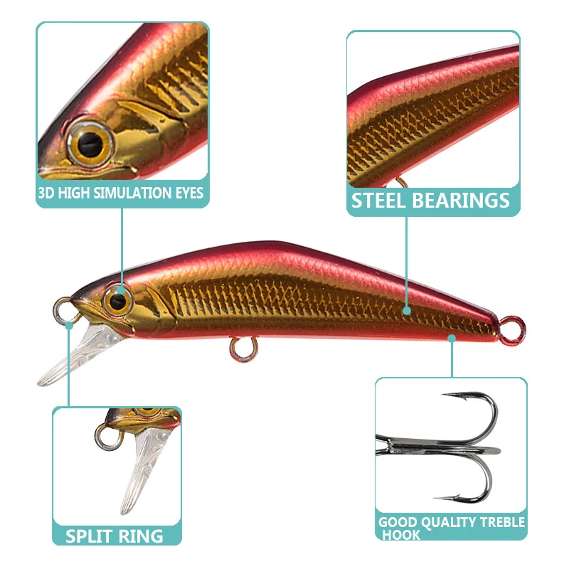Heavy Minnow Sea Fishing Lures Wobblers Lucky Pilker Lures For Fishing 38mm 2.5g Joins Crankbait Jerkbait 3*Tackle Hook Bait